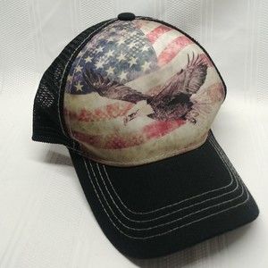 American Flag And Eagle Cap Big Bear Distressed Trucker Hat Snapback